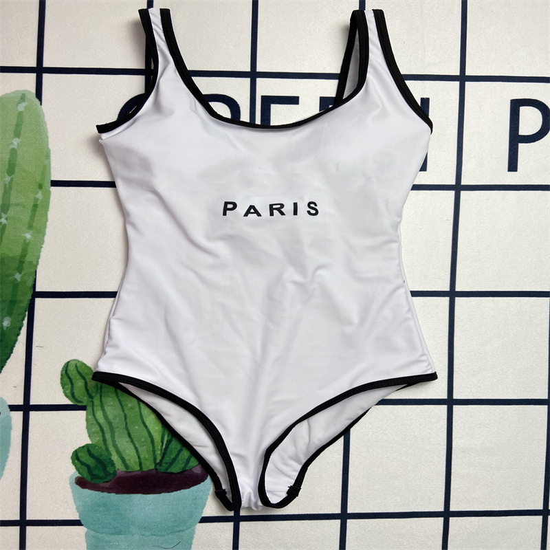 2025--Lady Swimsuit Solid Bikini Set One-piece Swimwear Letters Wth Pads Ladies Bathing Suit Summer Trave Swimming Black White Color