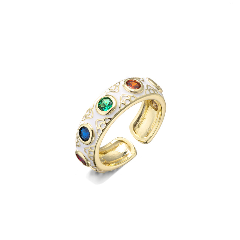 Gold Plated Micro Pave Evil Eye Ring Adjustable Copper Rings Jewelry