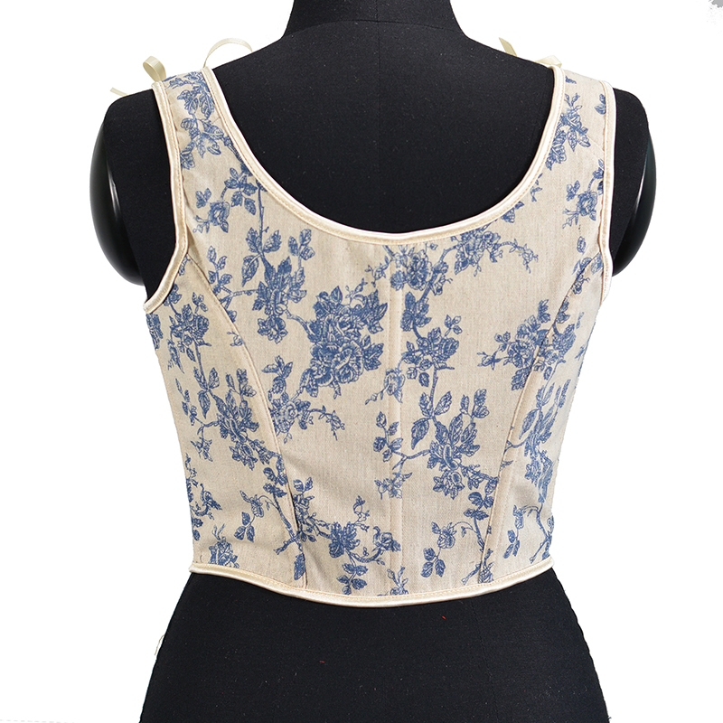 Women Corset Crop Tanks Fashion Linen Floral Tupe Tops Vintage Plastic Boned Overbust Bustier Camis Cyber Baby Tee Gothic Aesthetic Grunge Fairy Core 