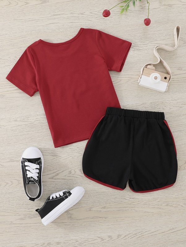 Toddler Girls Heart Print Tee & Contrast Binding Track Shorts SHE