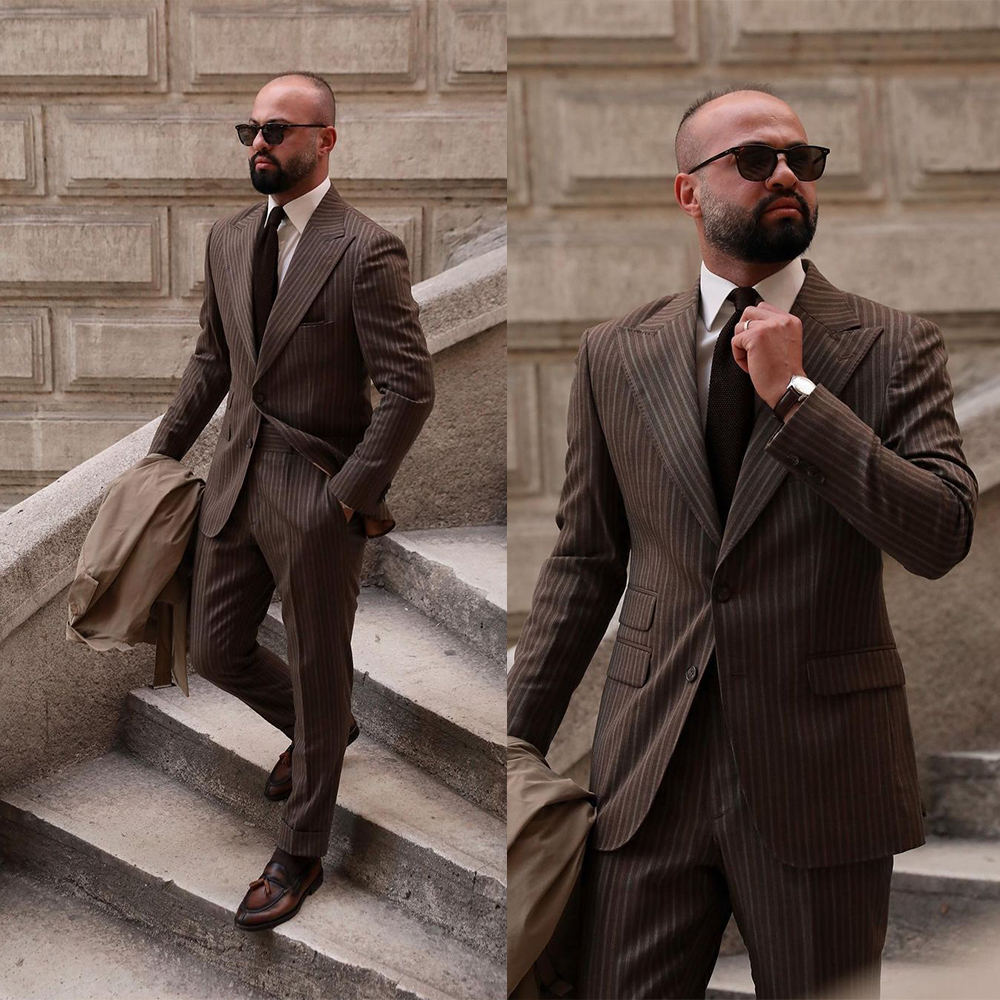Coffee Pinstripe Men Wedding Tuxedos Slim Fit Groom Dinner Business Evening Suit Birthday Party Wear Blazer 2 Pieces, Brown
Coffee Pinstripe Men Wedding Tuxedos Slim Fit Groom Dinner Business Evening Suit Birthday Party Wear Blazer 2 Pieces, Brown