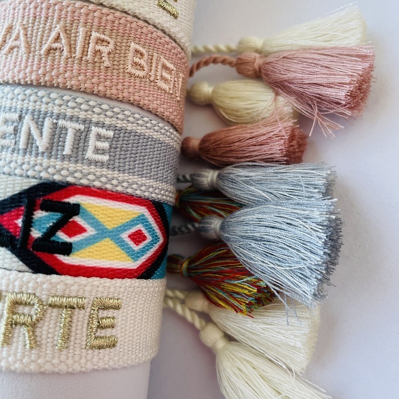 Woven Braided Bracelet Handmade Women Friendship Bracelets with Spanish Embroidery Letters Tassels Jewelry Gift Adjustable 220414