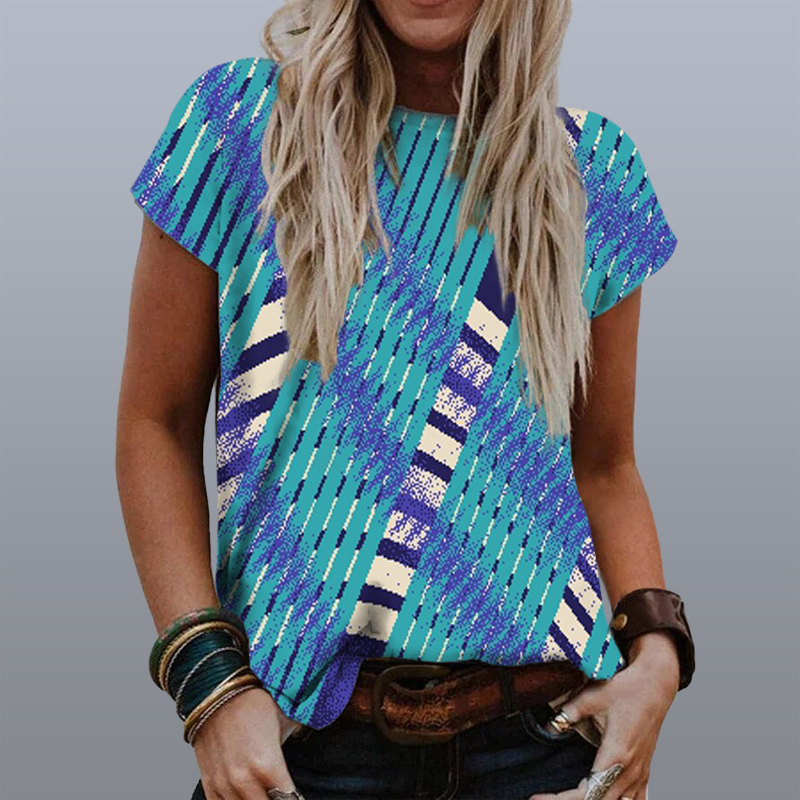 Stripe Graphic Print T-Shirt Women Summer Round Neck Short Sleeve Tops Casual Tees Harajuku Plus Size Loose Tshirts 220321