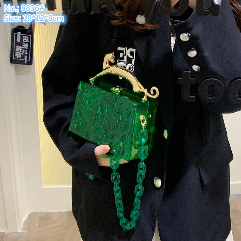 Wholesale factory ladies leather shoulder bags summer transparent acrylic chain bag personalized embossed hard box handbag metal carved mobile phone coin purse, Coffee-8836#
Wholesale factory ladies leather shoulder bags summer transparent acrylic chain bag personalized embossed hard box handbag metal carved mobile phone coin purse, Coffee-8836#