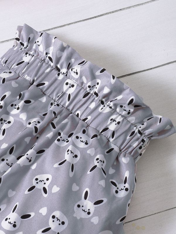 Toddler Girls Bow Front Rabbit Print Tee With Paperbag Pants SHE