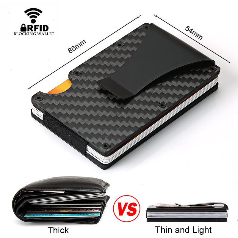 Carbon Fiber Card Holder Mini Slim Wallet Men Aminum Metal Rfid Magic Small Thin Male Purses Money Bag Vallet