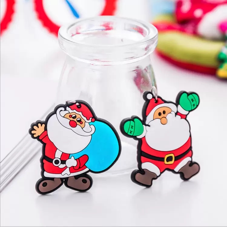 Cartoon Santa Claus Key Rings Couple Key Pendant for Christmas Gifts PVC Rubber Keychain Promotion Gift Wholesale Factory Price