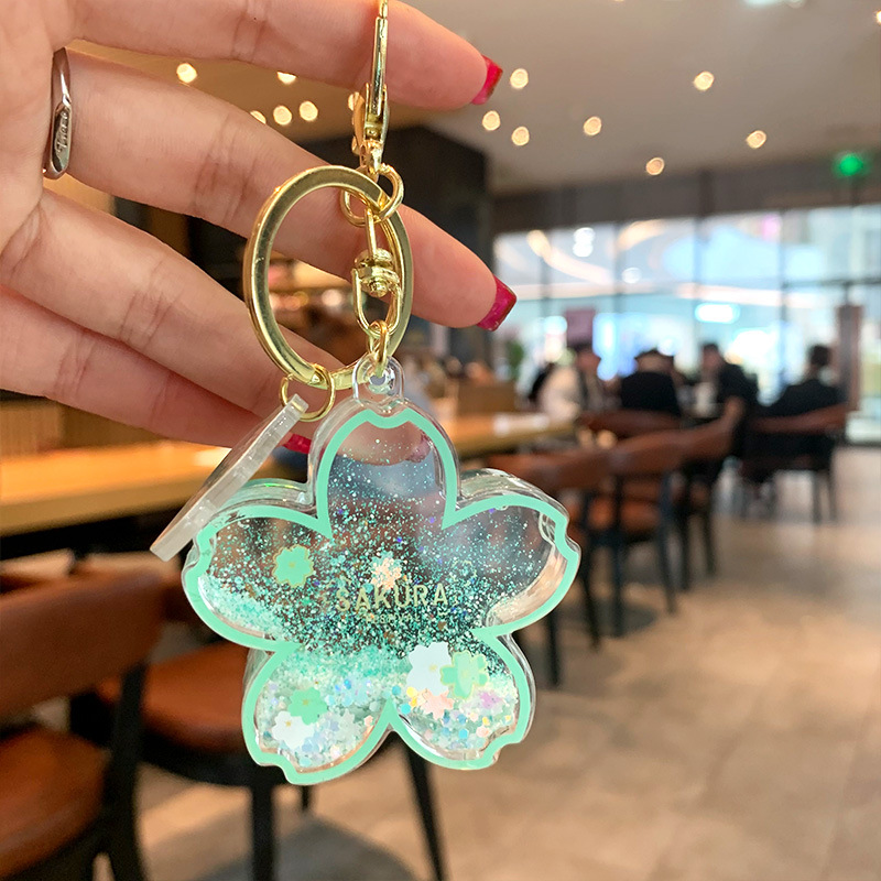 Acrylic Flower Keychains Sakura Car Key Chain Ring Accessories Women Fashion Schoolbag Pendants Bag Charms Cute Gold Metal Keyrings Jewelry for Girls 