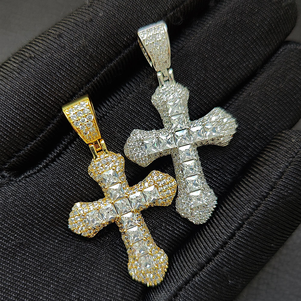 Diamond Stone Cross Pendants Necklace Jewelry 18K Real Gold Plated Men Women Gift Religious Jewelry