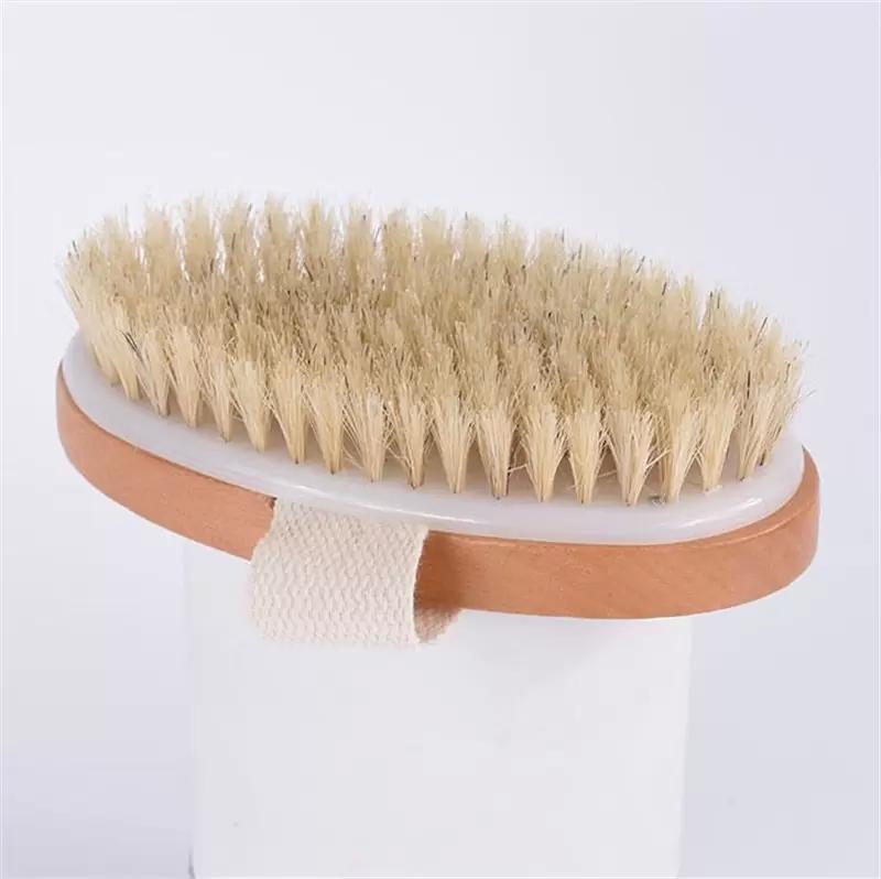Handheld portable shower brush Natural Wooden Wet Dry Skin Body Bristle Brush Soft SPA Brush Bath Massager Fy5034