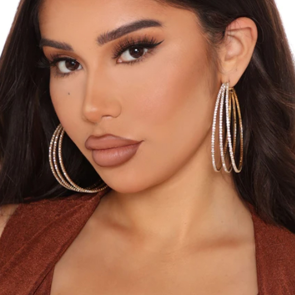 Hoop earrings with Three Circle for lady Women Party Wedding Lovers gift engagement Jewelry for Bride