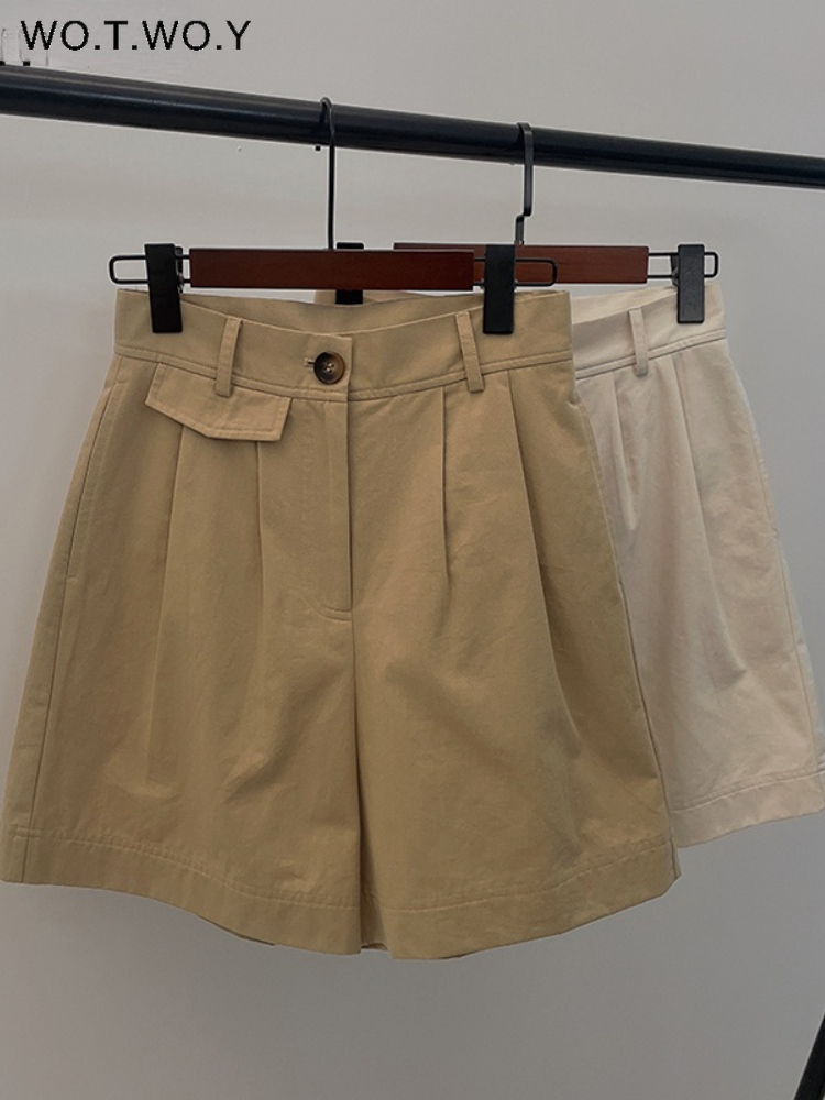 WOTWOY Casual Summer High Waisted Shorts Women Solid Loose Streetwear Short Pants Female Korean Style Simple Trousers 220527