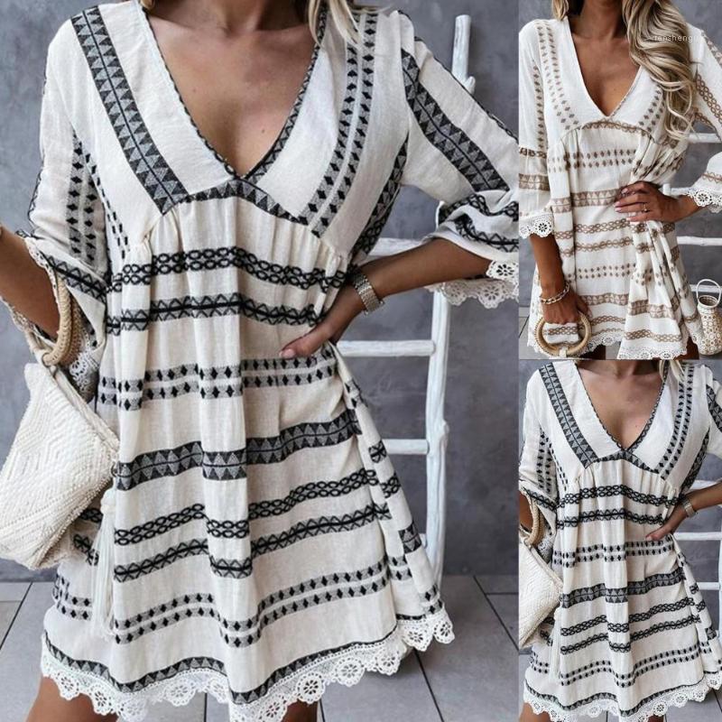 Casual Dresses Summer Ladies Dress Geometric Print V-neck Loose And Elegant Lace Stitching Long-sleeved, Khaki
Casual Dresses Summer Ladies Dress Geometric Print V-neck Loose And Elegant Lace Stitching Long-sleeved, Khaki