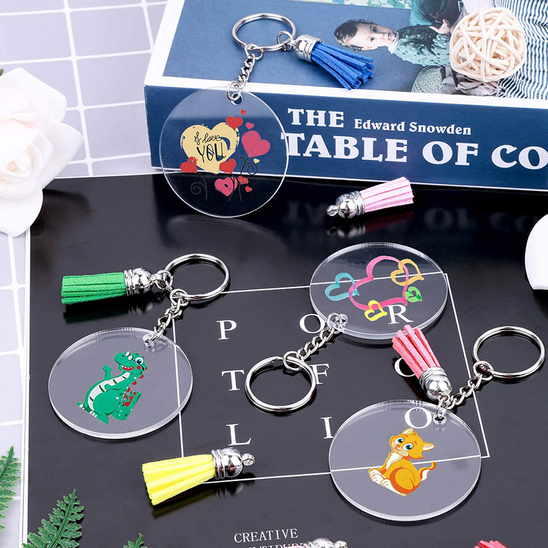 1 set Acrylic Clear Circle Blanks Keychain Tassels Set Acrylic Circle Keyring Tassels Jump Rings For Jewelry DIY Keychains 220516