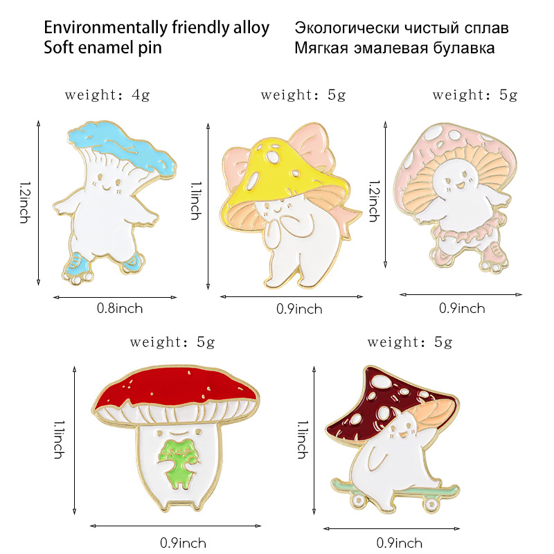 Cute Mushroom Kawaii Cartoon Brooches Pin for Women Fashion Dress Coat Shirt Demin Metal Funny Brooch Pins Badges Backpack Gift Je