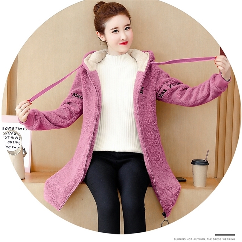 Plus size Lamb plush coat Fall winter Plush famale jacket Women hoodie Plus thick velvet Hooded Tops bulk items wholesale lots 201203