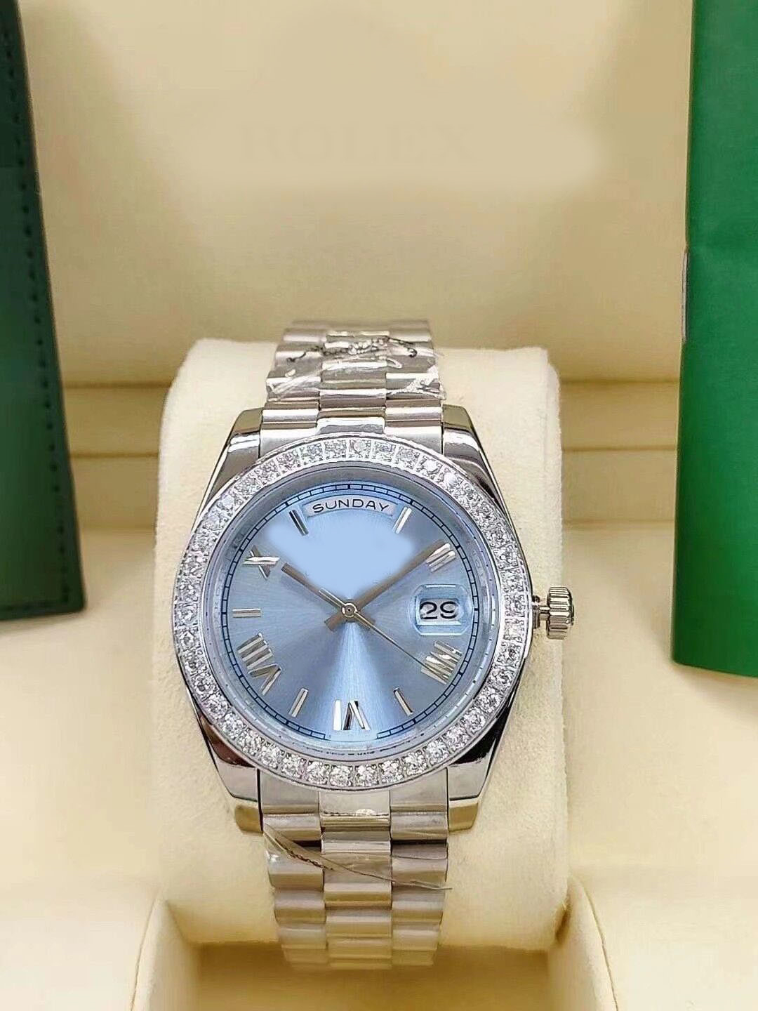 New arrivals watch waterproof With Box Papers Men Watch Day-Date 40mm 228396 BG Maker Ice Blue Diamond Dial Bezel Movement Automatic Mens Watches, Customize
New arrivals watch waterproof With Box Papers Men Watch Day-Date 40mm 228396 BG Maker Ice Blue Diamond Dial Bezel Movement Automatic Mens Watches, Customize