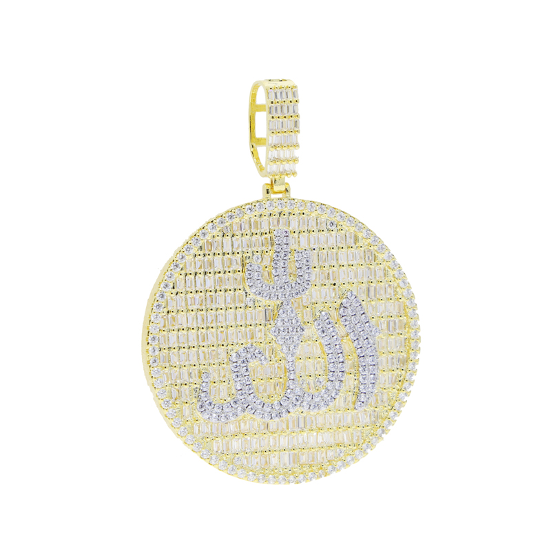 Iced bling Big Round Allah pendant paved full cz stone for women men hip hop cuban chain tennis chain necklace jewelry drop ship