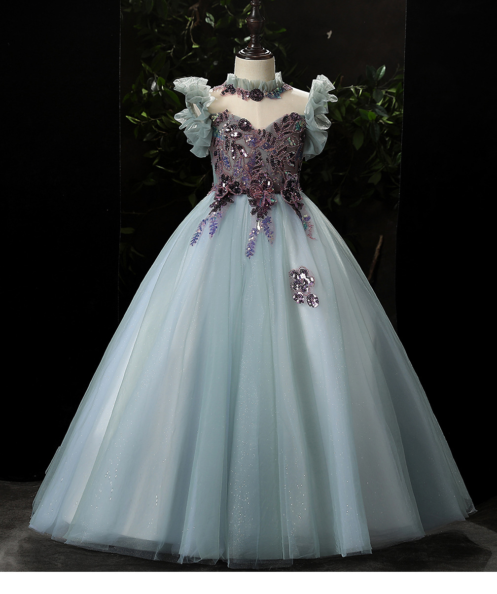 2023 Pretty Fairty Flower Girls Dress High Neck Long 3D Floral Apliques Girls Pageant Dresses Lovely Hand Made Flowers Birthday Dress