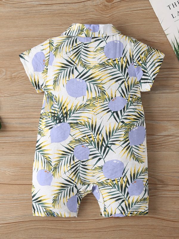 Baby boy leaf bow collar shirt Jumpsuit shorts SHE