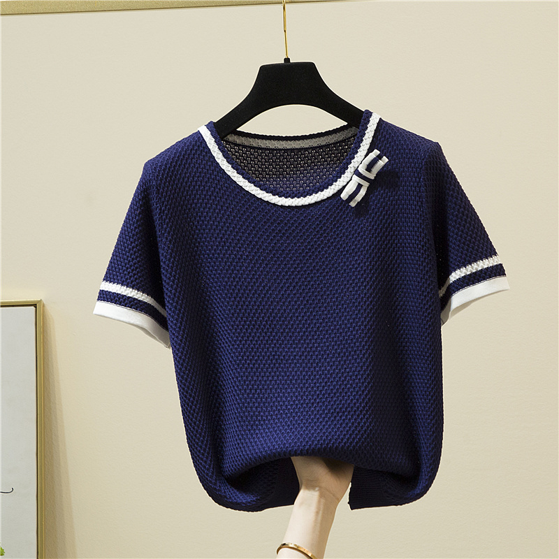 Korean Fashion Bow Patchwork Short Sleeve T-Shirt Women Elegant Summer Knitted Tees Office O-Neck Thin Woman Tshirt Tops Female 220328