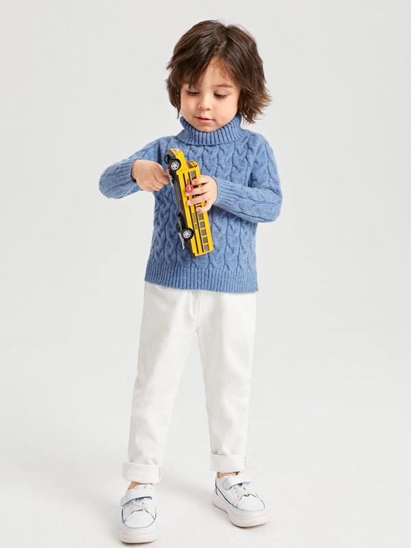 Toddler Boys Turtle Neck Cable Knit Sweater SHE