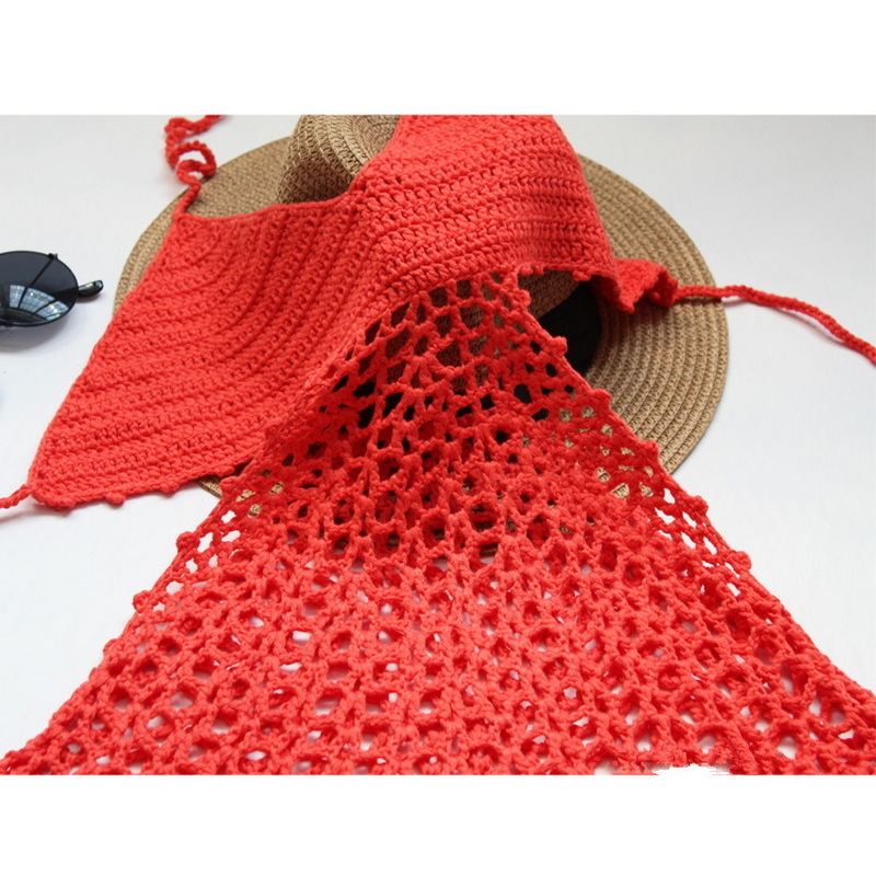 H80&S90 Women Sexy Handmade Crochet Deep V Neck Backless Hollow Out Beach Swimwear Lady Female Tank Top Bikini Dress 220325