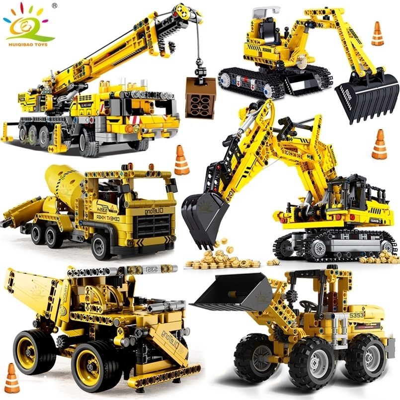 

HUIQIBAO Engineering Truck Tech Building Block City Construction Toy For Children Boy Adults Excavator Bulldozer Crane Car Brick 220815
