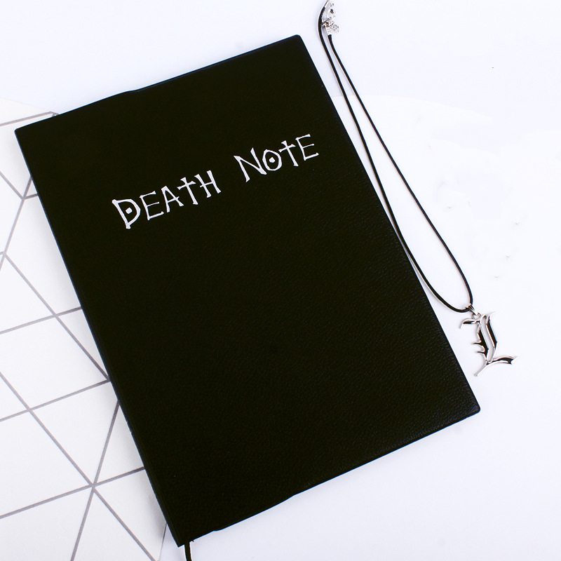 A5 Anime Death Note Notebook Set Leather Journal and Necklace Feather Pen Animation Art Writing Journal Death Note Notepad 220707