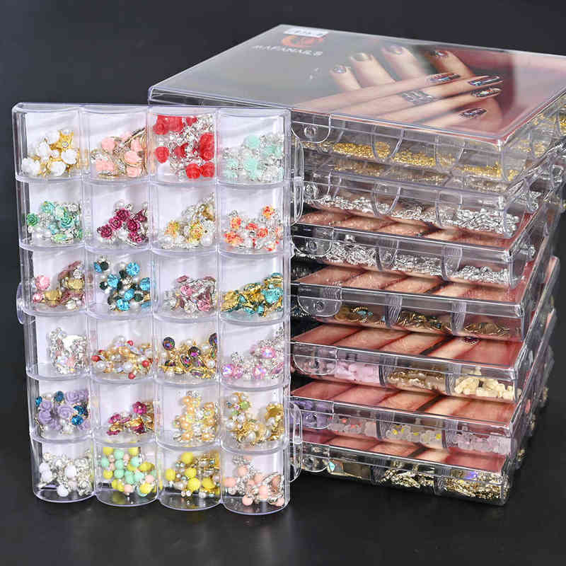 240Pcs/Box-Pre-made Nail Charm /Gems for 8 Best 3D Nail Supplies (2021) Bowknot/Crown /Glitter Rhinestones Nails Charms Diamonds Y220408