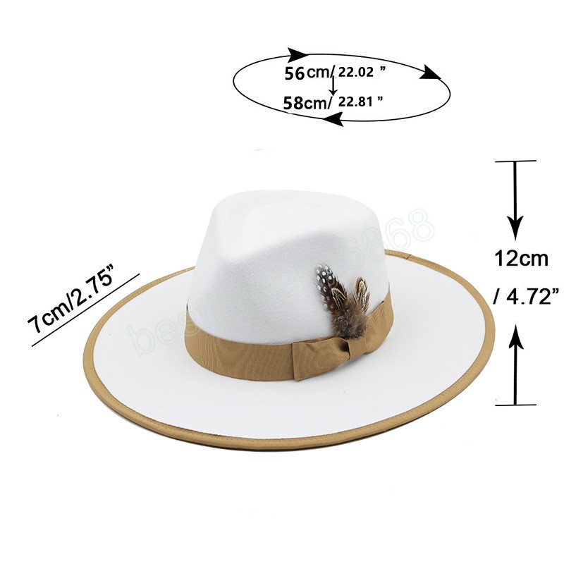 Feather band Felt Fedora Hats for Women Wide Brim Men Formal Jazz Hats Panama Church Wedding Dress Hat chapeu feminino