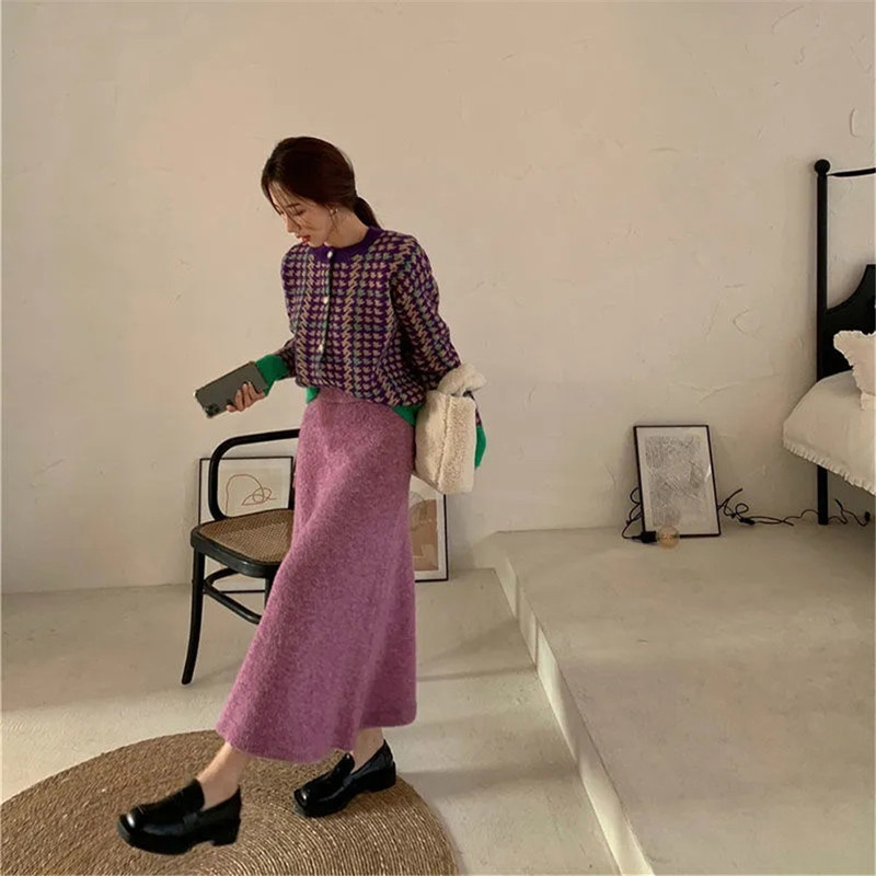 Sweet Pink Vintage Japanese Skirt Women Knit High Waist A Line Soft Casual Elegant Skirts sweater Autumn Winter Fashion Saia 220317