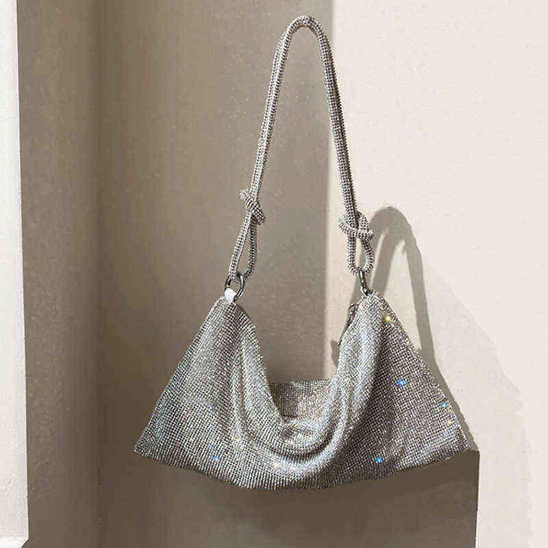 Handle Shining Crystal Rhies Evening Clutch Purses And Handbag Designer Sier Shoulder Hobo Bags Party 2206