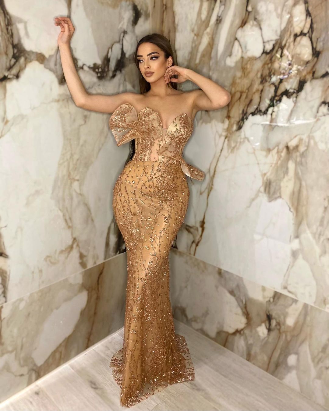 Plus Size Arabic Aso Ebi Gold Stylish Mermaid Prom Dresses Crystals Sexy Evening Formal Party Second Reception Birthday Engagement Gowns Dress ZJ Lz03