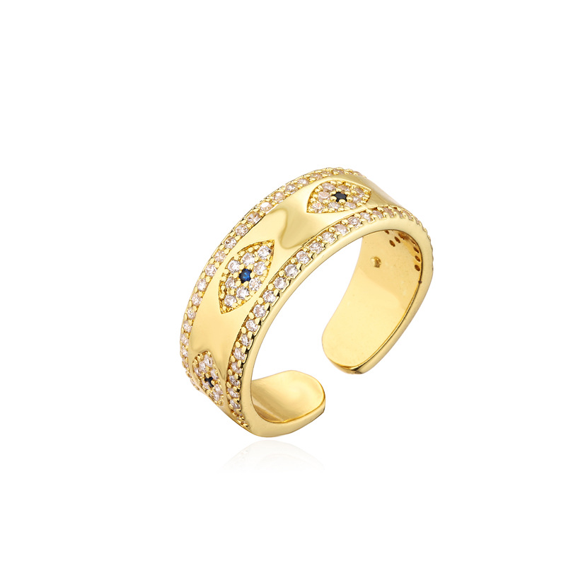 Gold Plated Micro Pave Evil Eye Ring Adjustable Copper Rings Jewelry