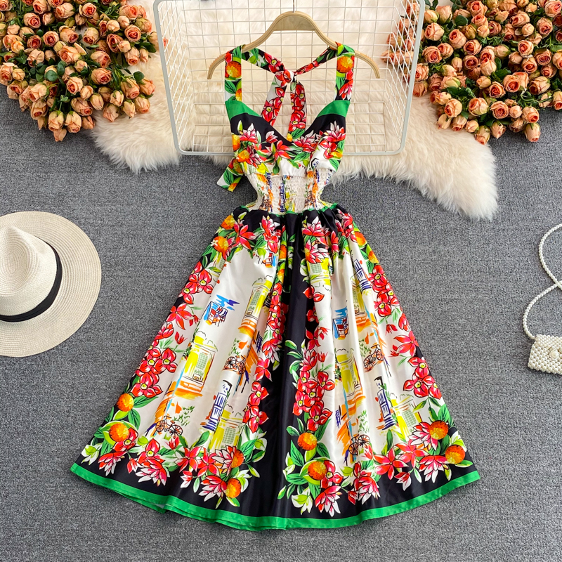 Halter Backless Women Sexy V-Neck Beach Dress Summer Runway Floral Print High Elastic Waist Party Vestidos 2022, Same as picture
Halter Backless Women Sexy V-Neck Beach Dress Summer Runway Floral Print High Elastic Waist Party Vestidos 2022, Same as picture