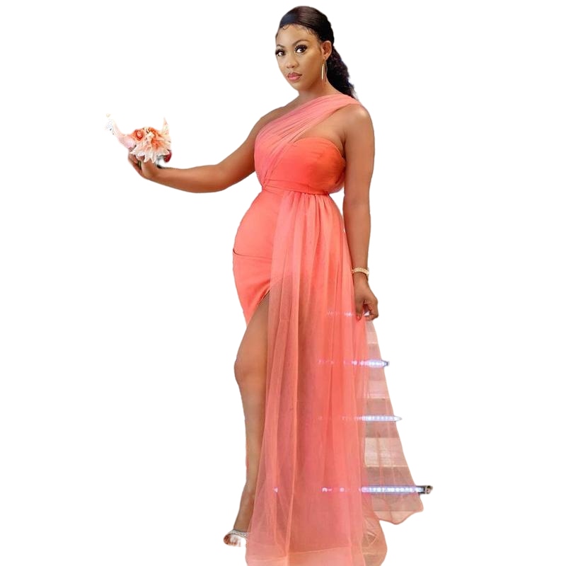 Watermelon Mermaid One Shoulder Bridesmaid Dresses Side Split Overskirt junior Maid of Honor Gown Simple Wedding Guest Dress