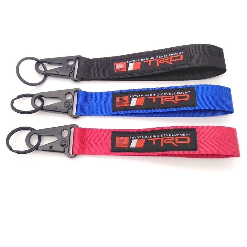3 Colors JDM Racing Sport Emblem Car Seat Belt Material Nylon Cloth Keychain Embroidery Stitching Metal Eagle Beak Key Ring 220411