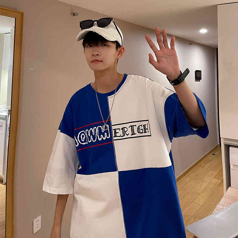 Fashion fashion brand short t-shirt men's summer loose and versatile trend half sleeve spliced juvenile sense top, Green
Fashion fashion brand short t-shirt men's summer loose and versatile trend half sleeve spliced juvenile sense top, Green