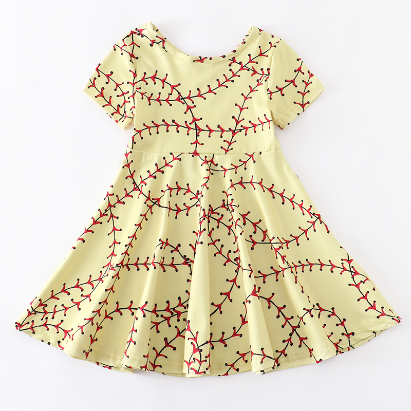 Girlymax Summer Baby Girls Kids Children Clothes Milk Silk Dress Twirl Knee Length Softball Baseball Season Kidwear Short Sleeve 220519