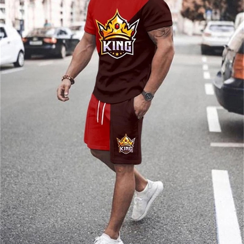 Men s T Shirt Set 3D Printed Oversized 2 Piece Casual Tracksuit Sportswear O neck Shorts Fashion Summer 220708
