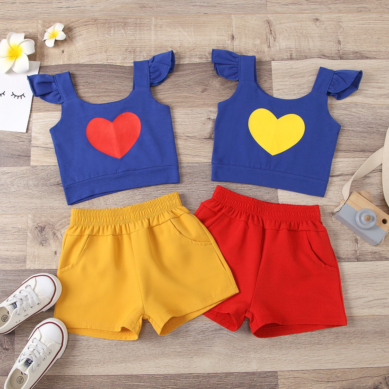 Kids Girl Clothes Set Summer Love Heart Tops with Shorts 2pcs Outfit European Child Suit Yellow Red, As picture
Kids Girl Clothes Set Summer Love Heart Tops with Shorts 2pcs Outfit European Child Suit Yellow Red, As picture
