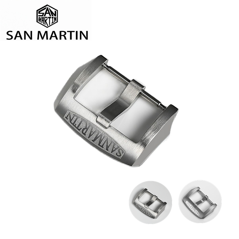San Martin Pin Buckle 18mm 20mm 22mm Men Watchband Strap Brushed Sandblasted 316L Stainless Steel Universal Watch Accessories 220617