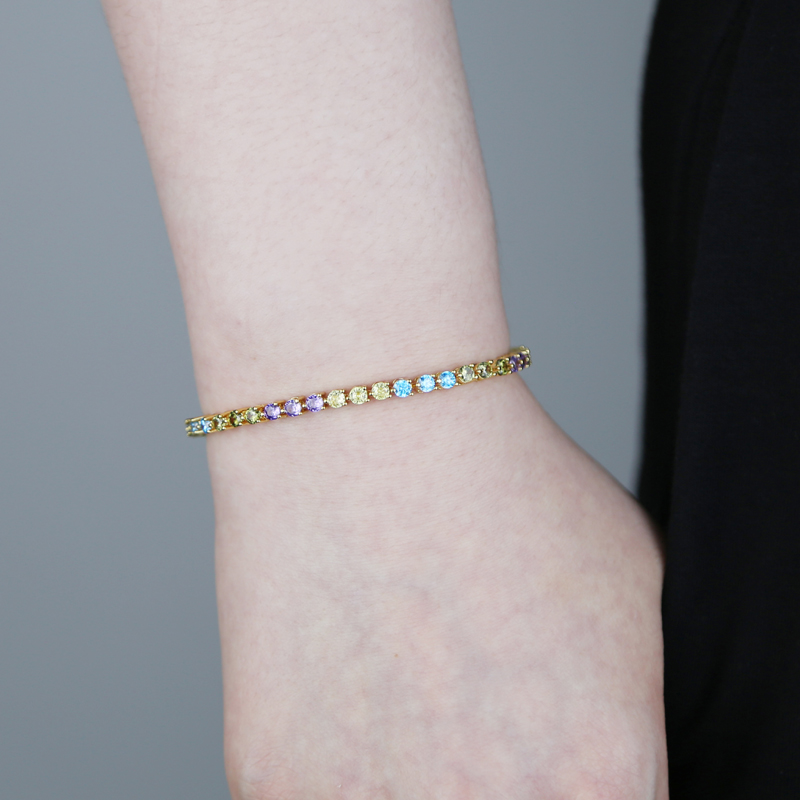 Rainbow Colorful Cubic Zirconia Round Bezel Tennis Chain Bracelet for women girl Fashion wedding jewelry gifts