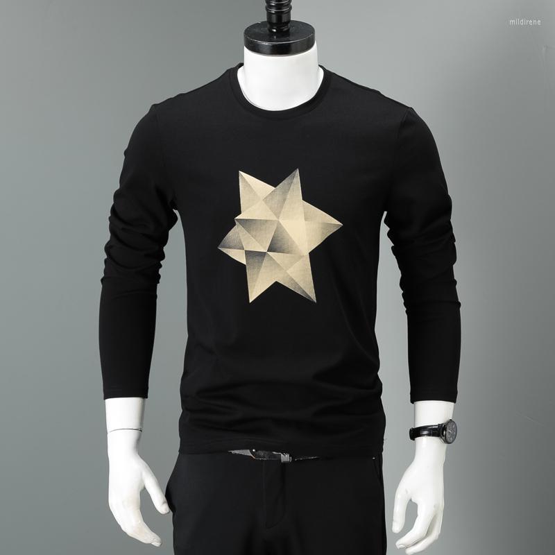 Men's T-Shirts Men's Black Graphic Printed Men Autumn Cotton Long Sleeve O-Neck Oversize T ShirtMen's Mild22