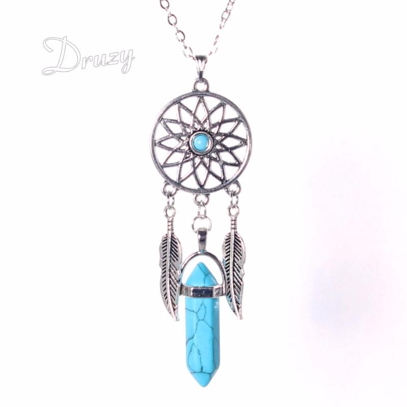 Pendant Necklaces Druzy Women's Dangling Feather Charms Filigree Tribal Dreamcatcher Natural Lapis Blue White Crystal Chain Necklace
Pendant Necklaces Druzy Women's Dangling Feather Charms Filigree Tribal Dreamcatcher Natural Lapis Blue White Crystal Chain Necklace