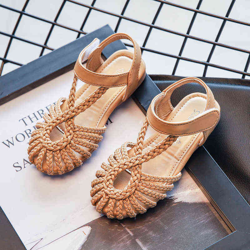 

Girls Baotou Sandals 2021 Summer New Children's Fashion Woven Mesh Sandals Little Girl Shoes G220415
