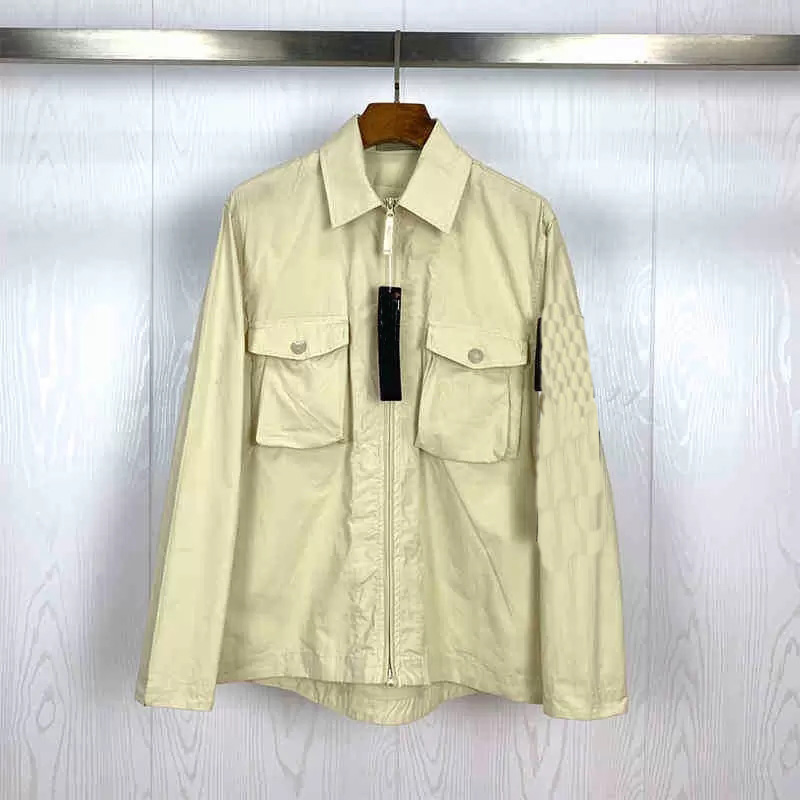 Mens Jacket Lapel Neck Autumn windbreaker zipper coat Italian Nylon Embroidered badge Clothes Outerwear, Creamy-white 
Mens Jacket Lapel Neck Autumn windbreaker zipper coat Italian Nylon Embroidered badge Clothes Outerwear, Creamy-white