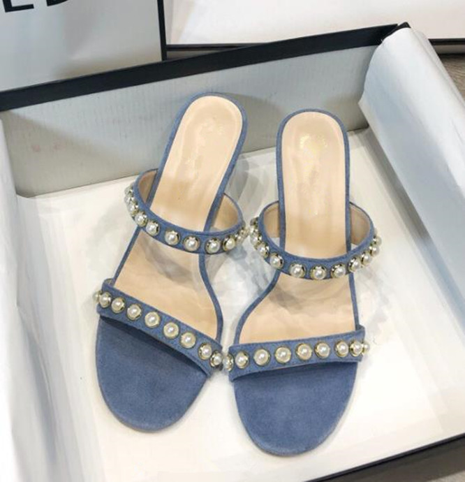 Women's Brand Designer Sandals New Pearl Stiletto Slippers Open Toe High Heels, Blue
Women's Brand Designer Sandals New Pearl Stiletto Slippers Open Toe High Heels, Blue