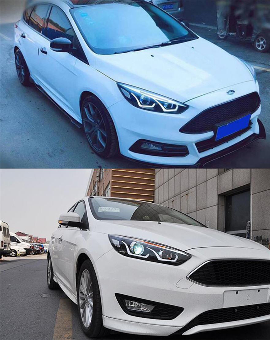 Auto LED Front Lamp For Ford Focus 20 15-20 18 Modified LED Daytime Running Head Lights Angel Eyes Dual Beam Lens Driving Light